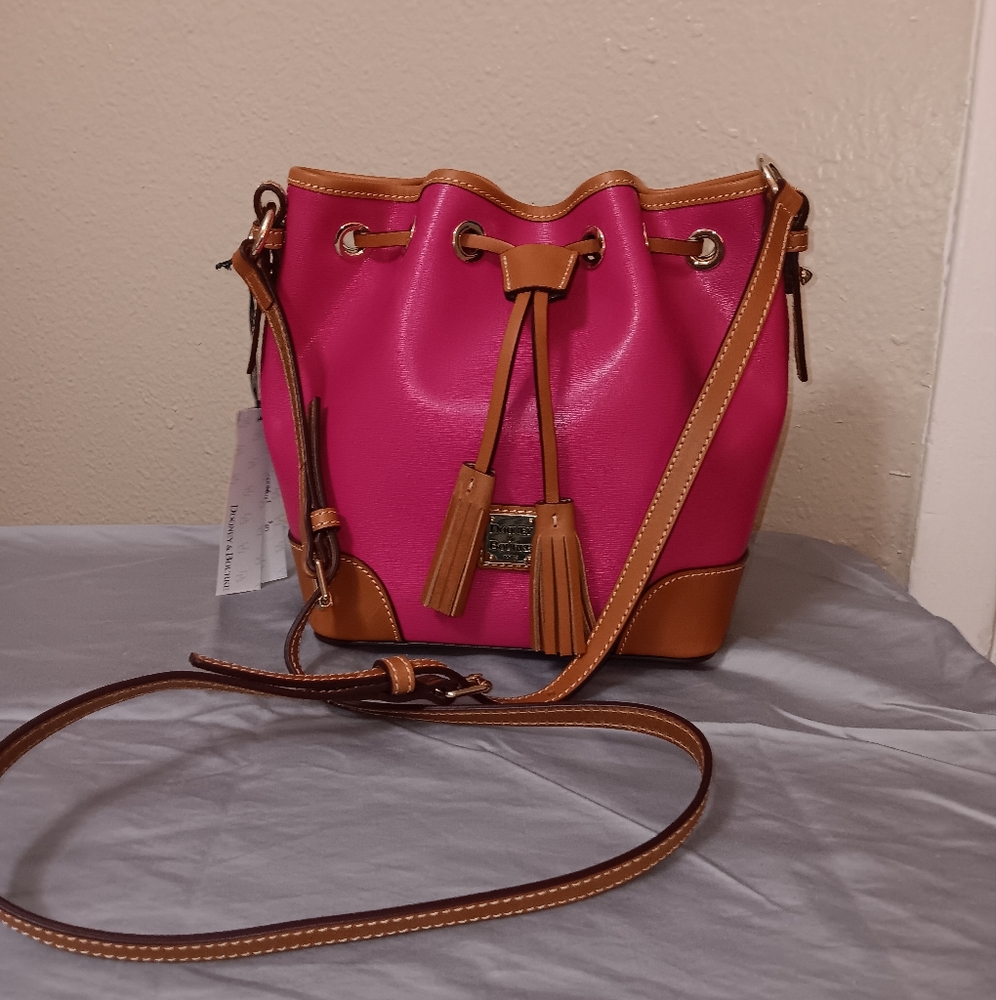 Dooney & Bourke Pink and Tan Crossbody Bag with Adjustable Strap